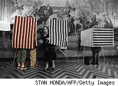 voting booths (b/w)