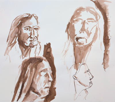 Female Model Portrait Sketches in Sepia Ink (Aleksandra), #1