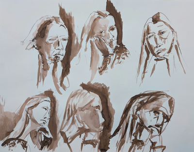 Female Model Portrait Sketches in Sepia Ink (Aleksandra), #2