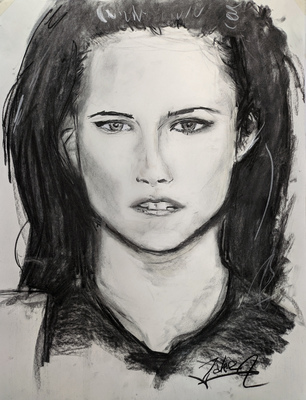 Female Portrait in Charcoal (Kristen Stewart), work in progress after one session