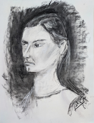 Female Model Portrait in Charcoal (Hasse) #2