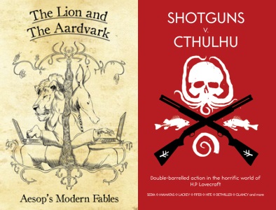 Cover art of 'The Lion and the Aardvark' and 'Shotguns v. Cthulhu'